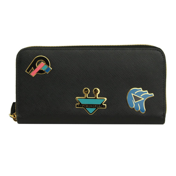 Prada SMALTO Long SAFFIANO Nero Red Wallet Black Black Zip Leather - Picture 1 of 4